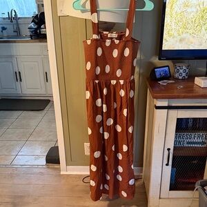 Altar'd State Rust Brown Maxi Dress with White Polka Dots